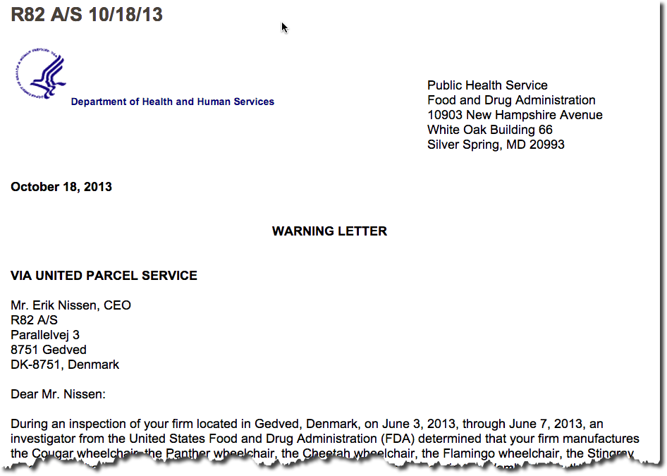 FDA Warning Letter Beispiel