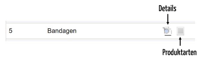 Screenshot mit Hilfsmittel-Produktgruppe. Hilfestellung im GKV Hilfsmittelverzeichnis