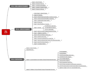 Die Mindmap verschafft einen Überblick die „Parts“ und „Subparts“ des HIPAA