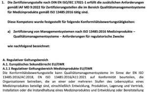 Ausschnitt aus der von der DAkkS für den TÜV SÜD ausgestellten Akkreditierungsurkunde