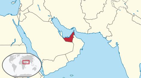 Karte, welche die Vereinigten Arabischen Emirate VAE als Teil der arabischen Halbinsel zeigt