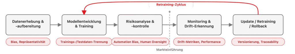 Beispiele für Hinweise der ISO/TS 24971-2 entlang des KI-Entwicklungsprozesses