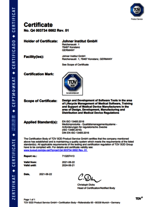 Certificate Q4 003734 Johner Institute