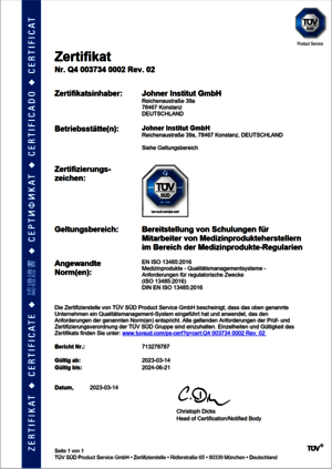 Zertifikat Q4 003734 Johner Institut