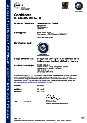 Certificate Q5 003734 Johner Institute