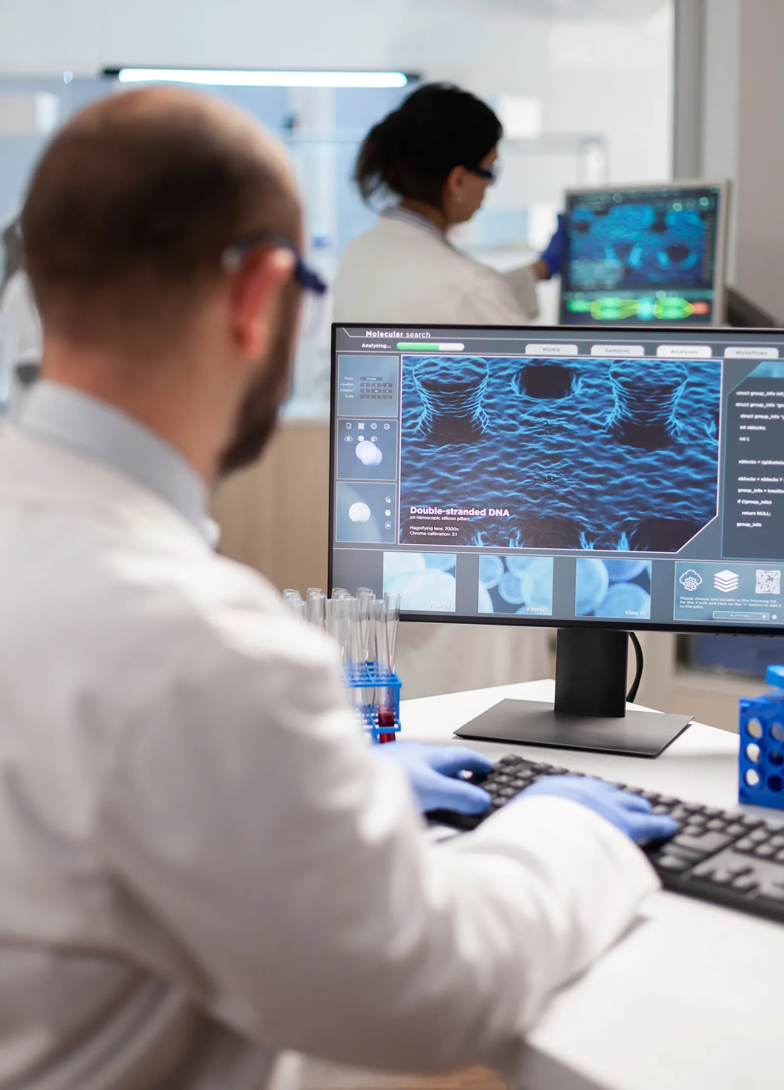 Evaluation of analytical data at a laboratory workstation.