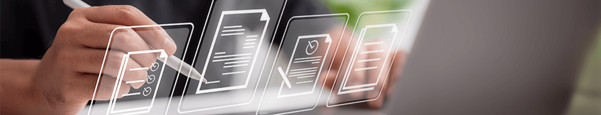 Abstrakte Bearbeitung von Dokumenten am Laptop