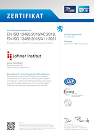 ISO 13485-Zertifikat des Johner Instituts