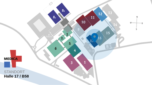 Der Standort des Johner Instituts auf dem MEDICA Hallenplan